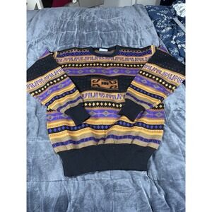 Meister Large Ski Sweater Vintage Wool Blend Crewneck geometric Neon Aztec‎ SZ L